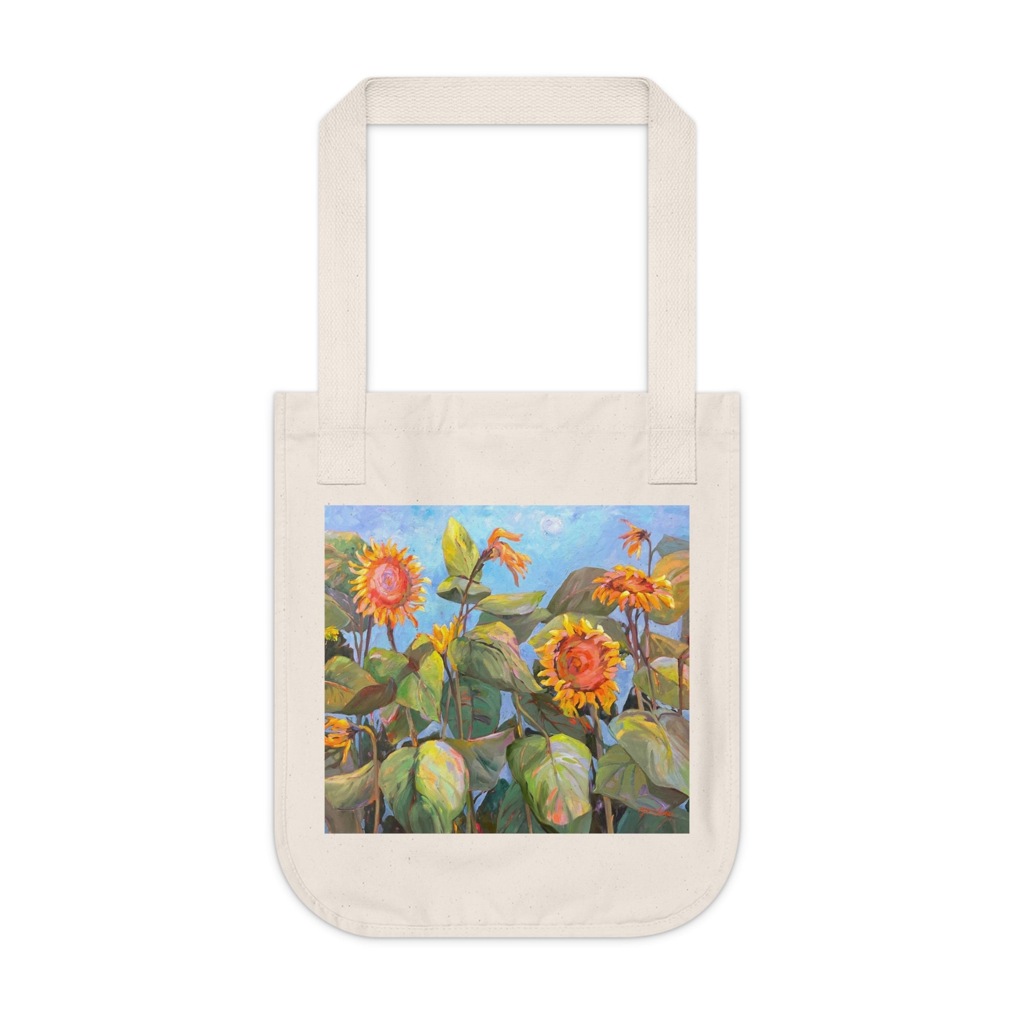 Organic Canvas Tote Bag with 'Sunflowers' Floral I Original Artwork by American Artist Barbara Cleary