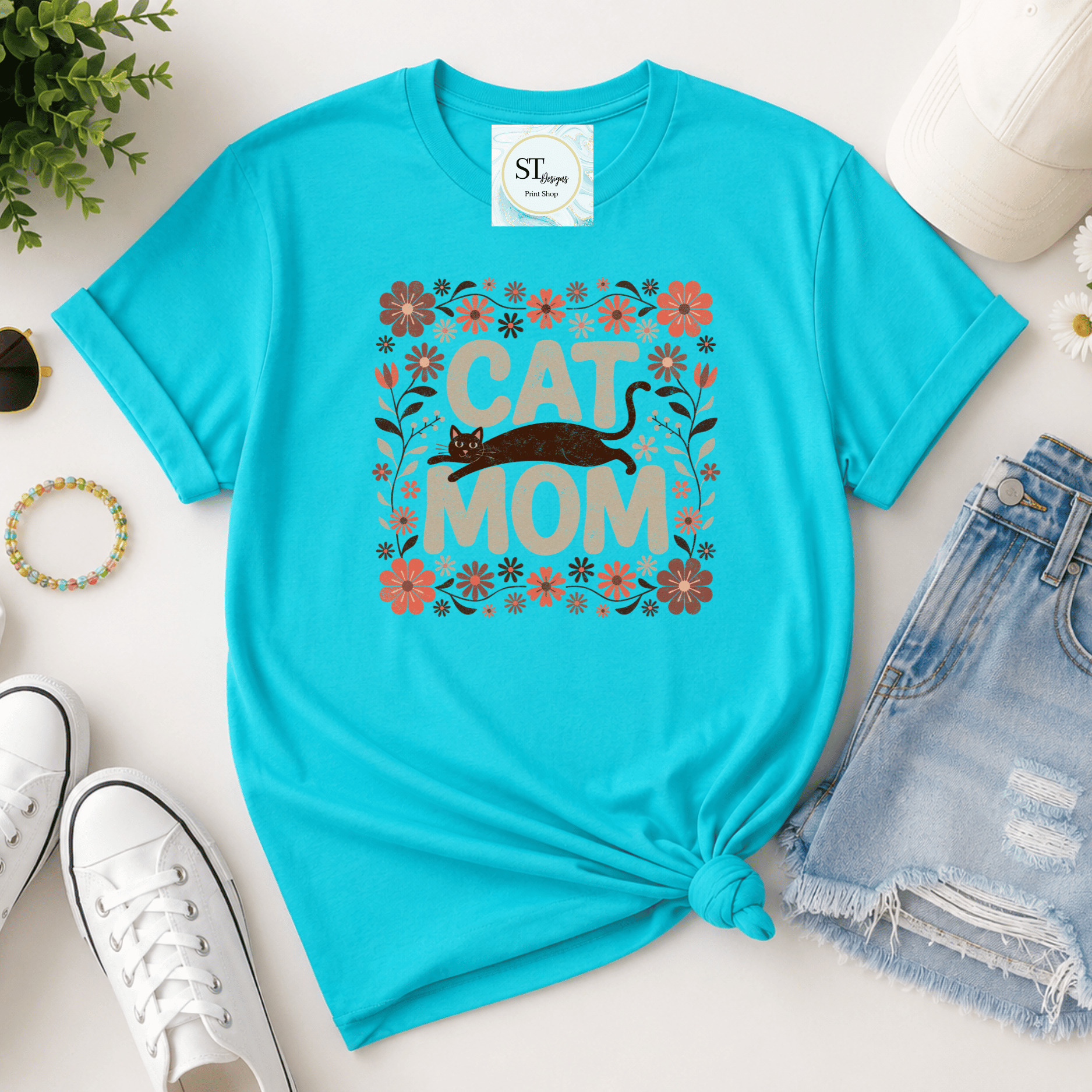 Cat Mom Floral Cat Lover
