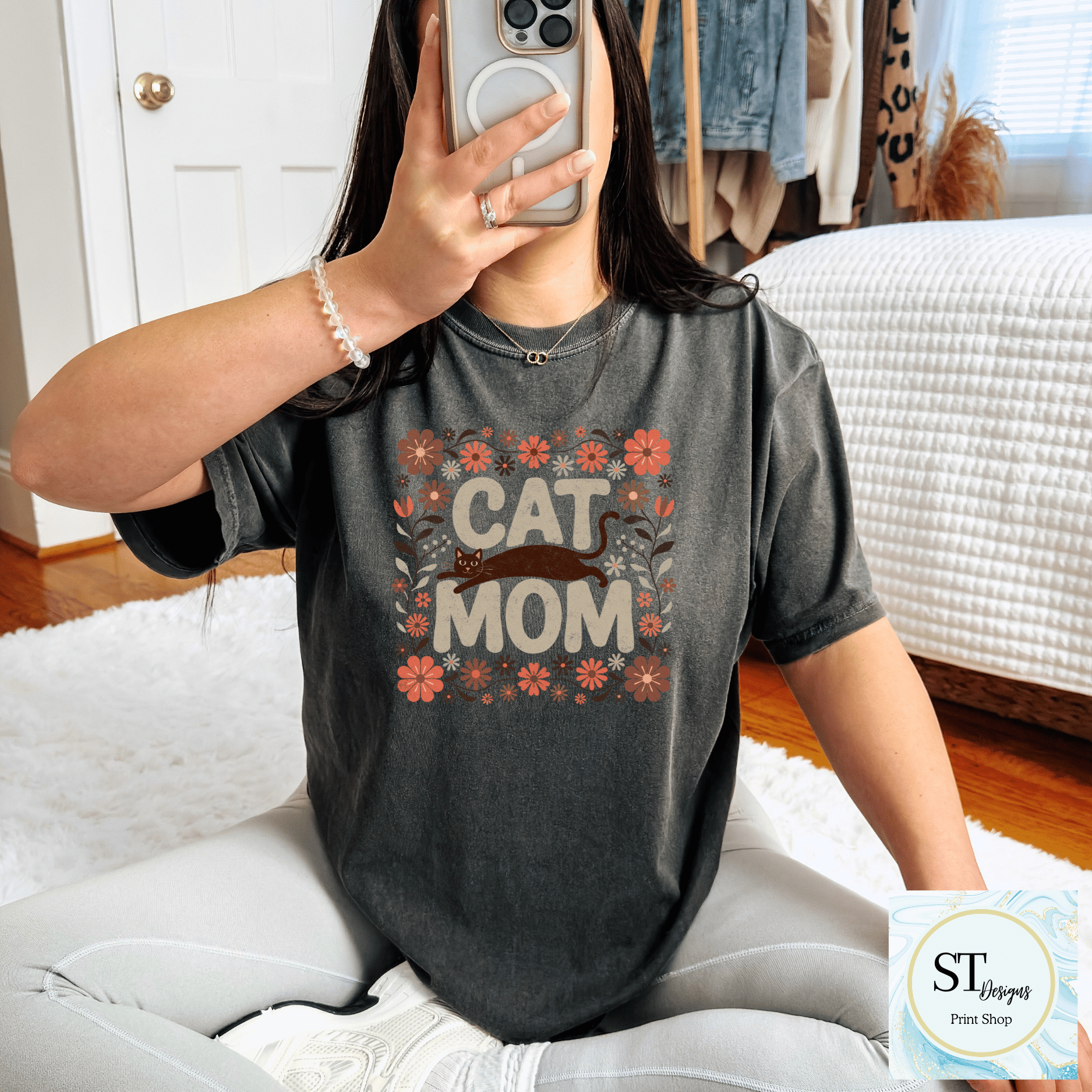 Cat Mom Floral Cat Lover