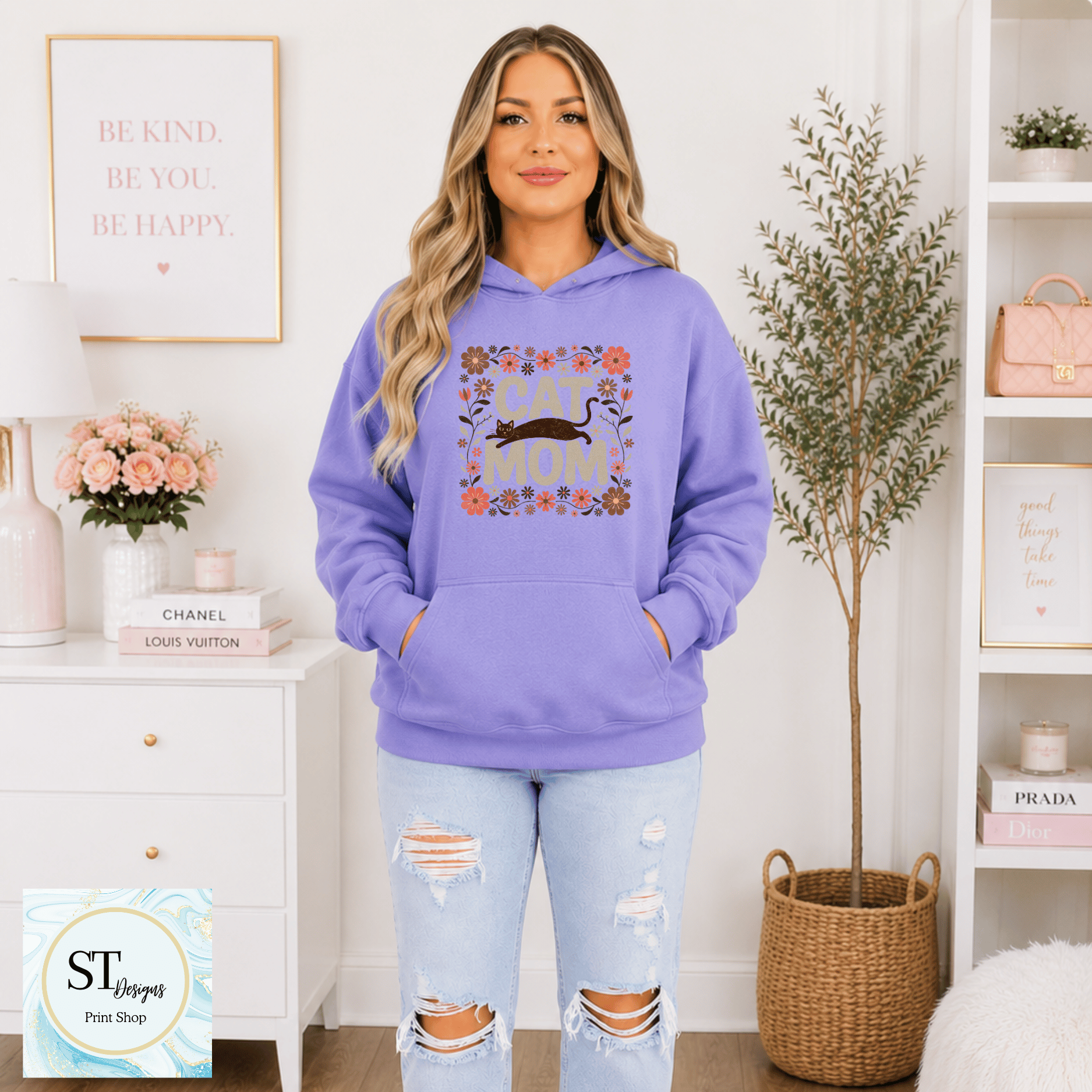 Cat Mom Floral Cat Lover