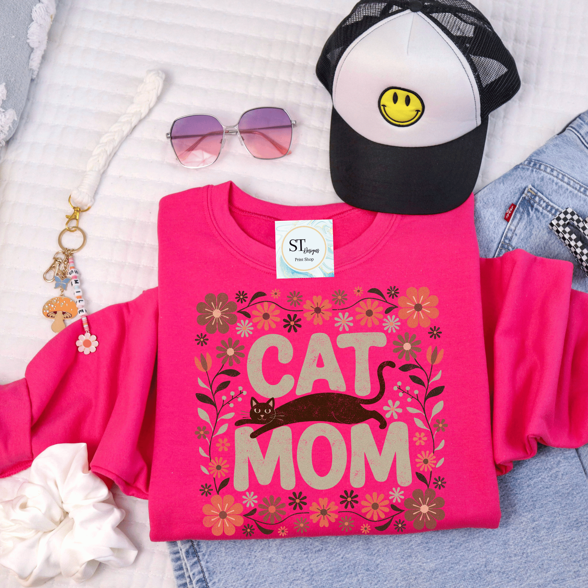 Cat Mom Floral Cat Lover