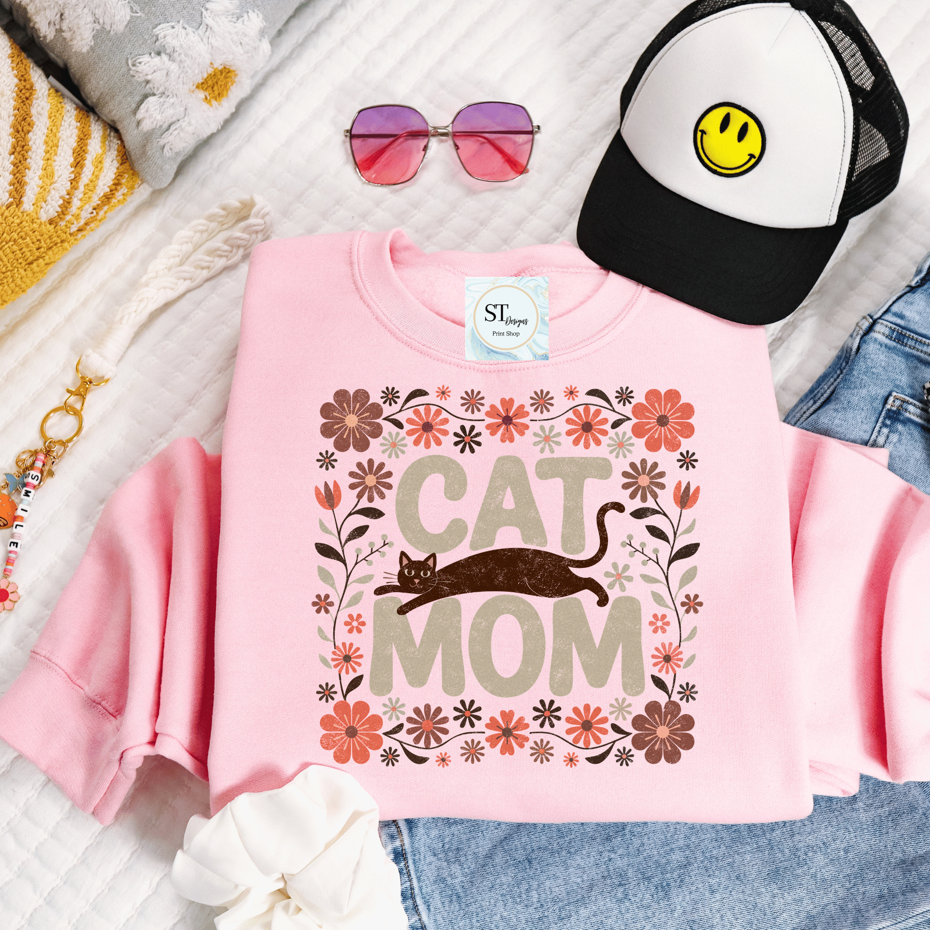 Cat Mom Floral Cat Lover