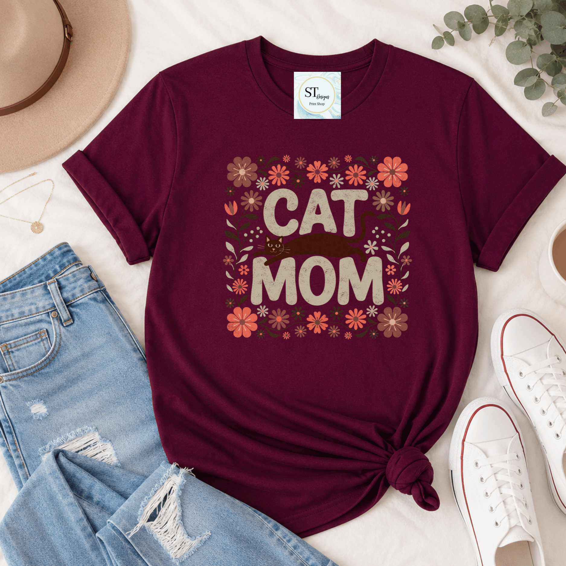 Cat Mom Floral Cat Lover