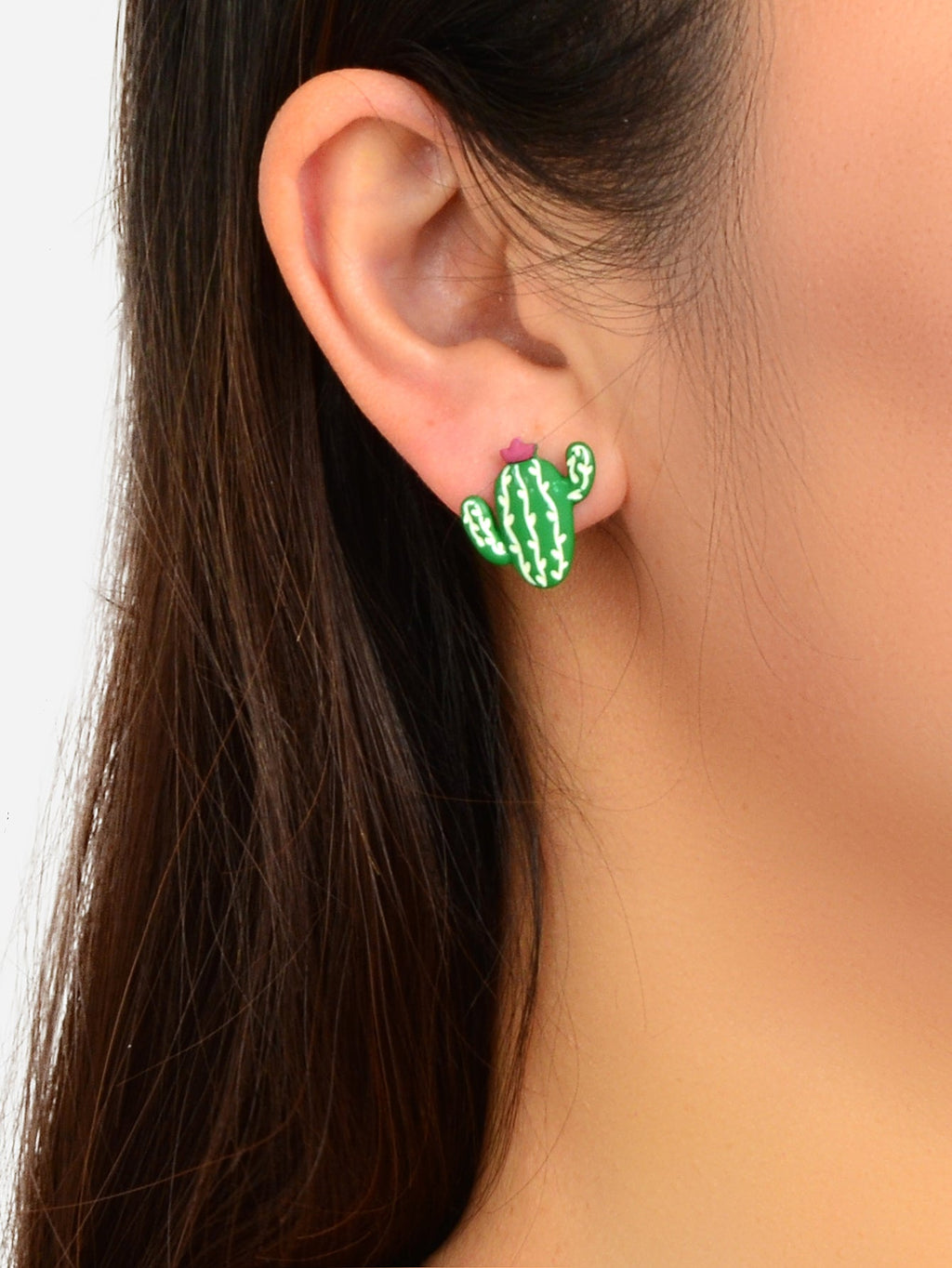 Funny Cartoon Green Cactus Easter Bunny Rabbit Animal Stud Asymmetrical Earrings