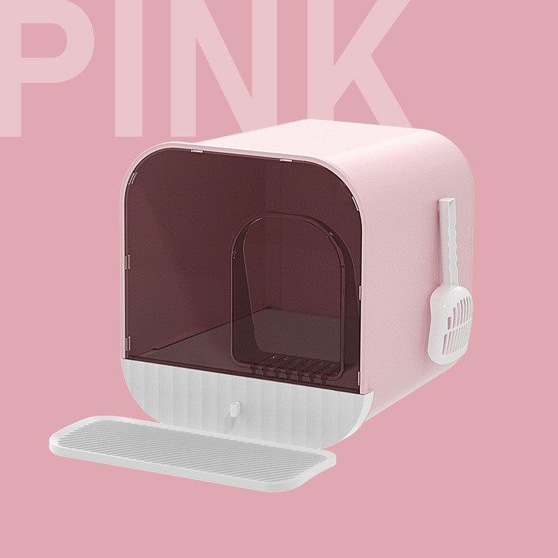 Enclosed And Splash-Proof Cat Litter Box With Drawer Design