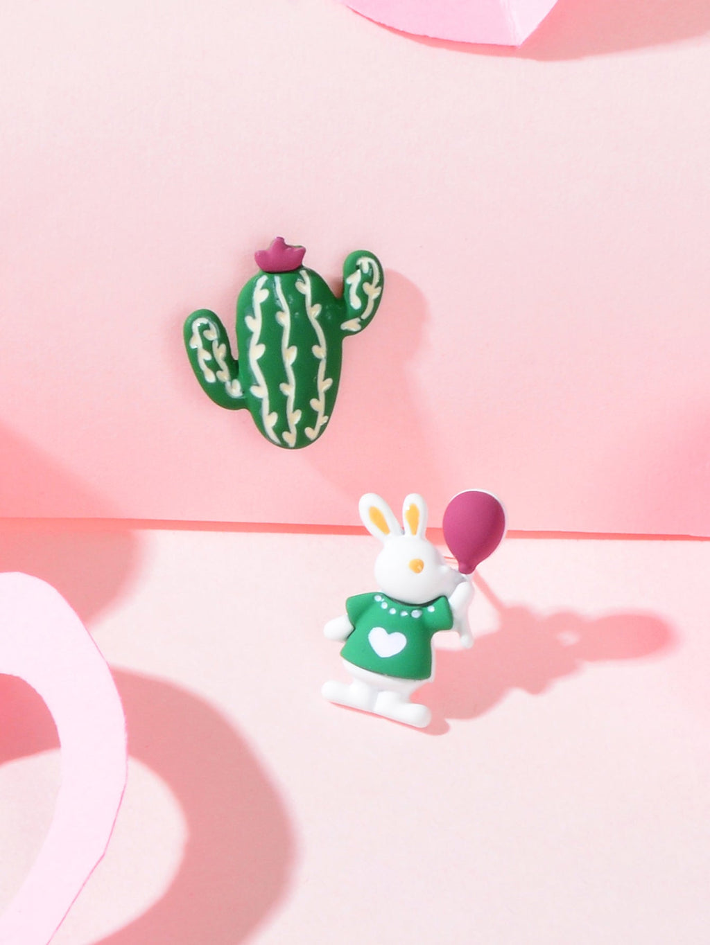 Funny Cartoon Green Cactus Easter Bunny Rabbit Animal Stud Asymmetrical Earrings