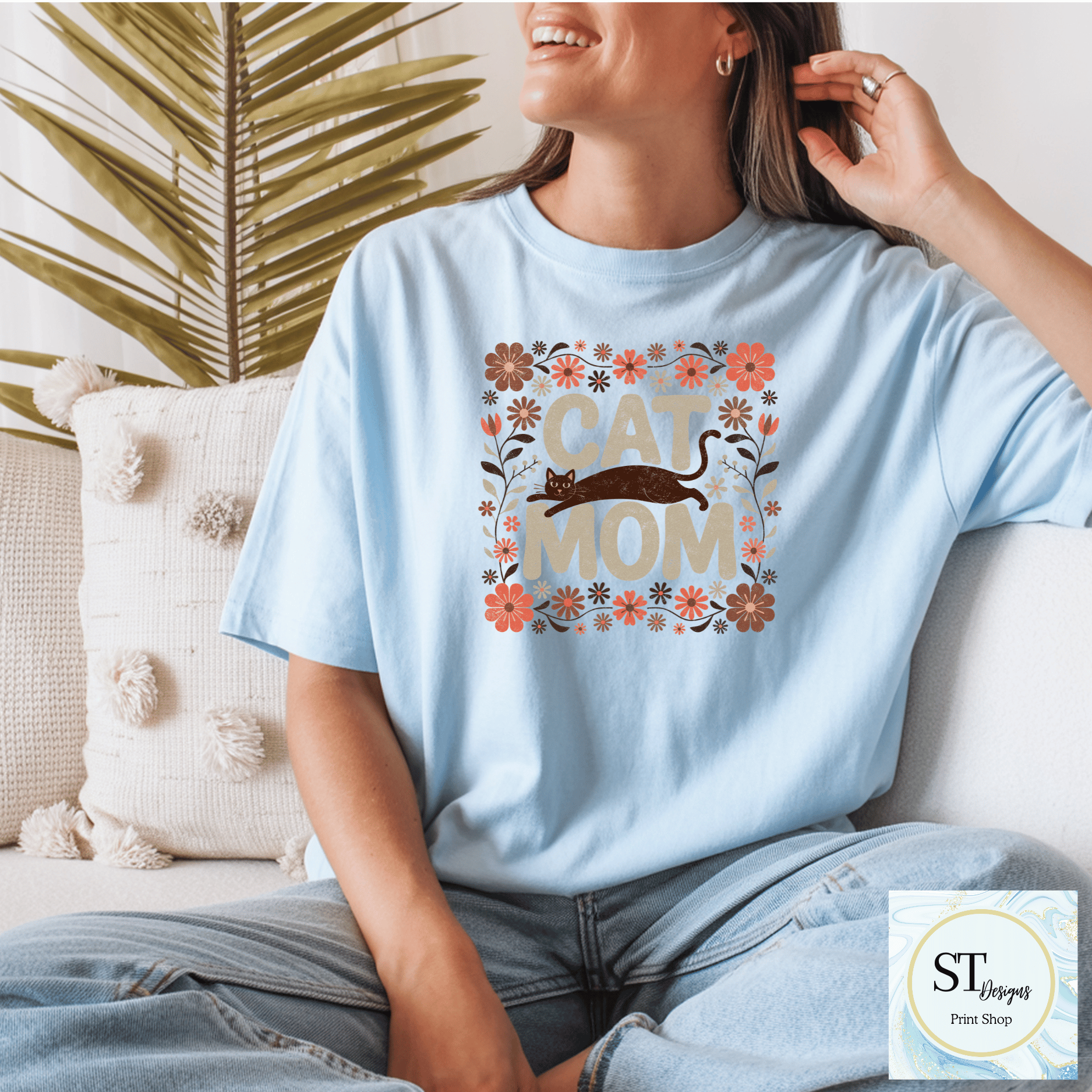 Cat Mom Floral Cat Lover