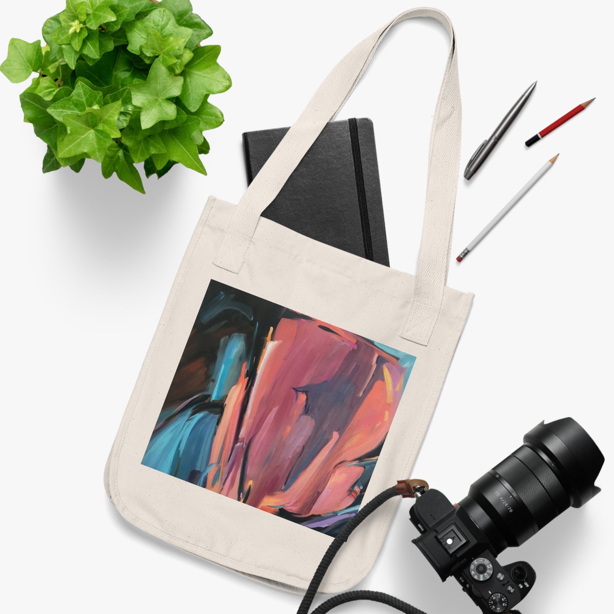Organic Canvas Tote Bag with 'Colorscape' Abstract I Original Artwork by American Artist Barbara Cleary