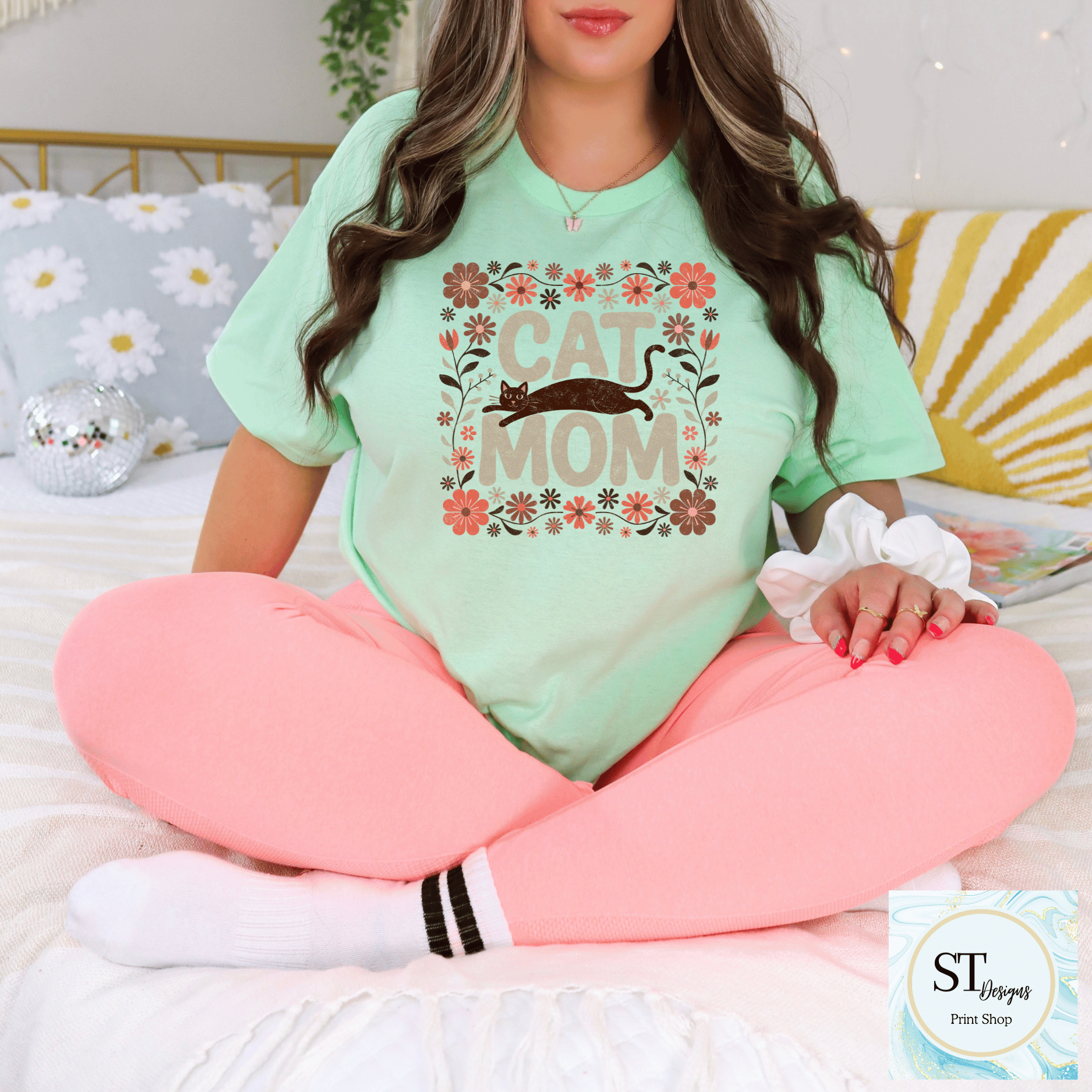 Cat Mom Floral Cat Lover