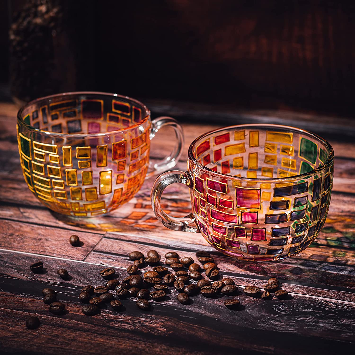 Renaissance Stained Glass Coffee Cup Mug Set Of 2 By Festive Colorful Coffee Cups St