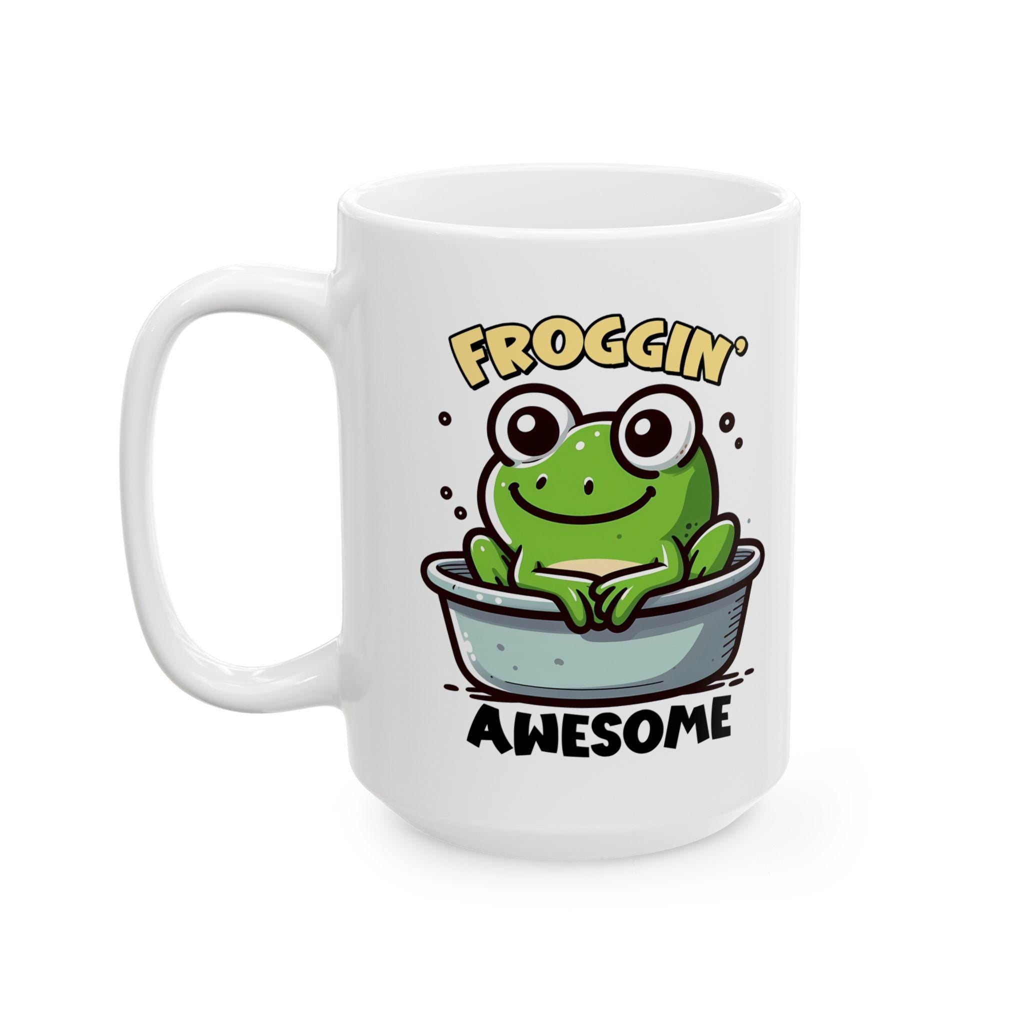 ColorFlow | Froggin Funny Frog Coffee Mug | Cute Animal Humor Cup | 15oz Ceramic Mug | Gift for Frog Lovers & Coffee Fans