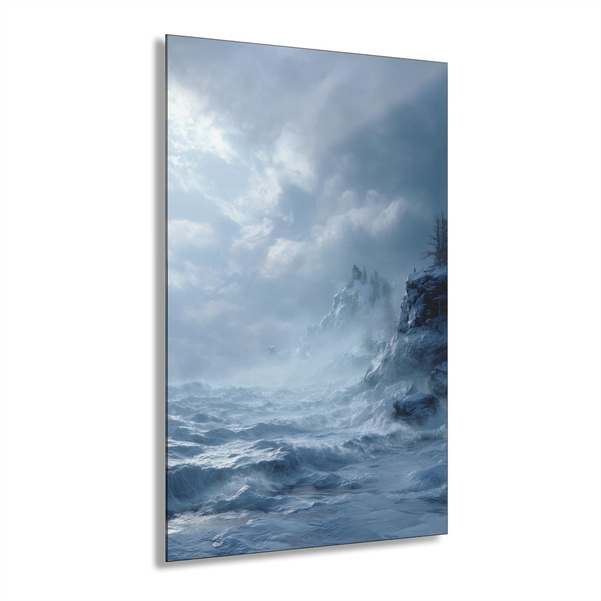 ColorFlow | Frozen Cliffside Coast Metal Wall Art | Arctic Ocean Storm Decor | Dramatic Winter Landscape Wall Accent