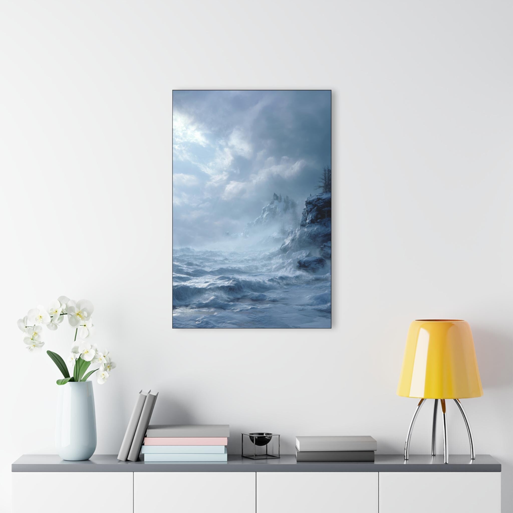 ColorFlow | Frozen Cliffside Coast Metal Wall Art | Arctic Ocean Storm Decor | Dramatic Winter Landscape Wall Accent