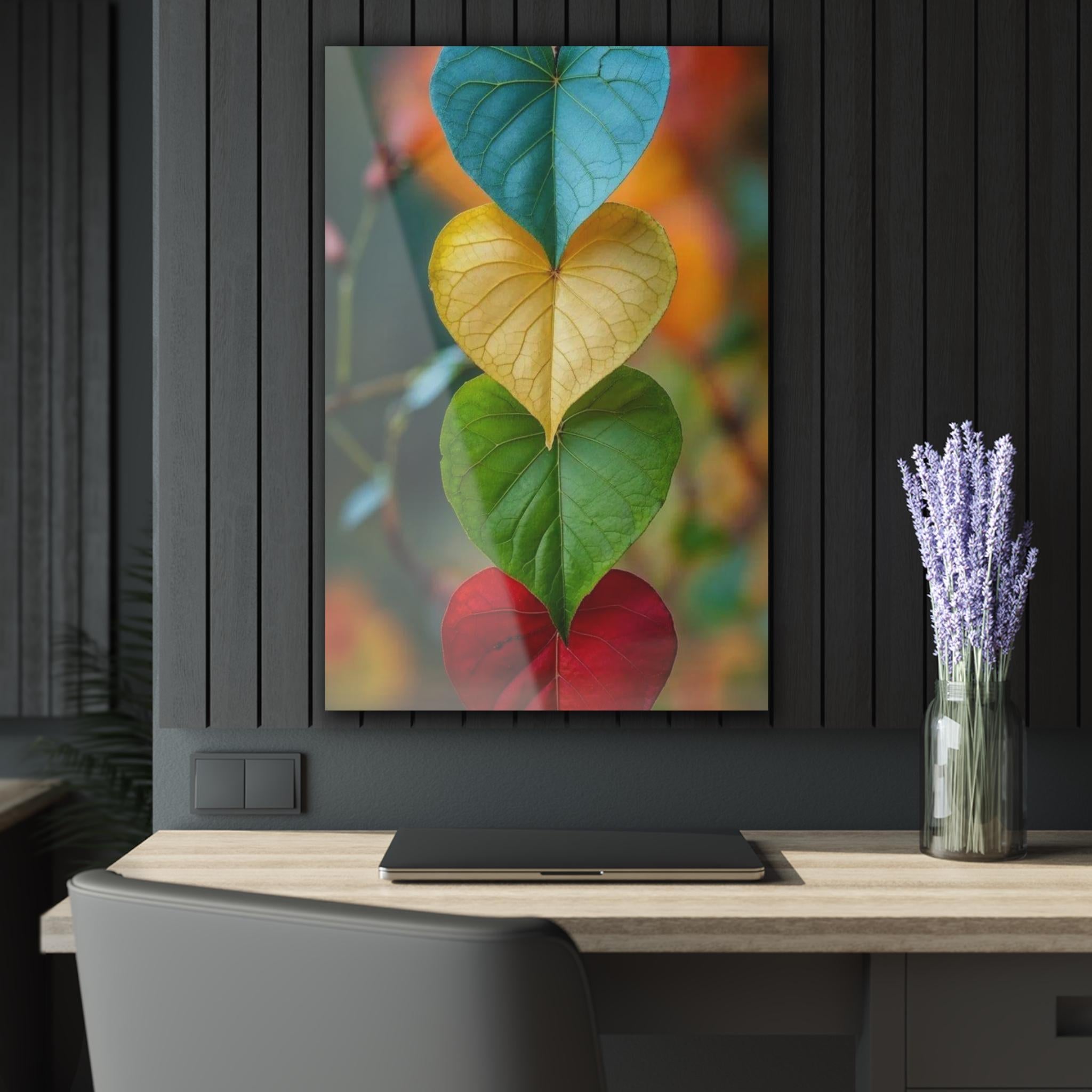 ColorFlow | Color Heart Leaves Metal Art Print | Nature Love Artwork | Botanical Decor | Zen Decor | Aesthetic Art